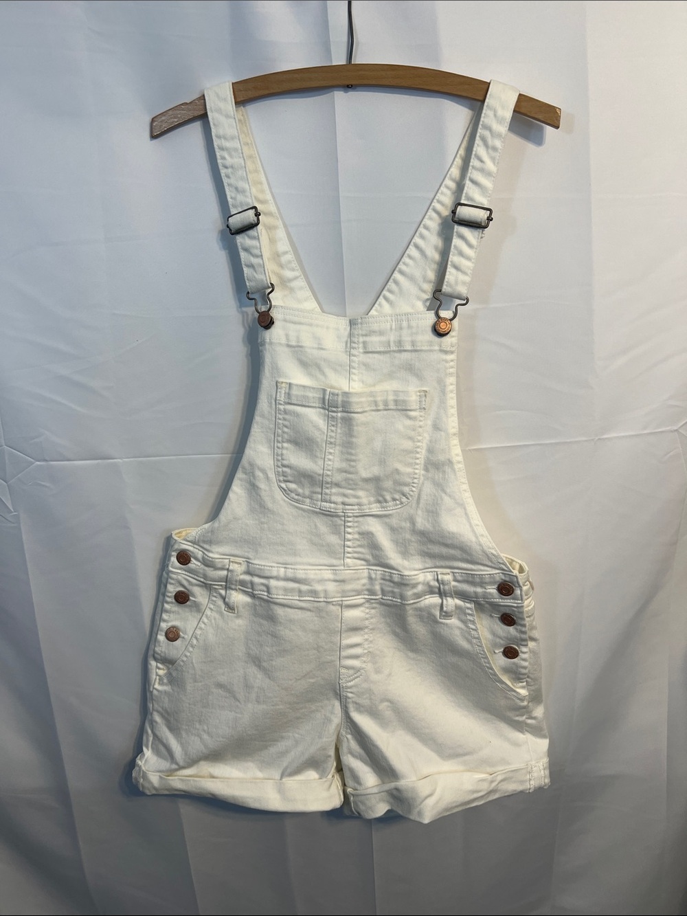 White Denim Short cotton Overalls